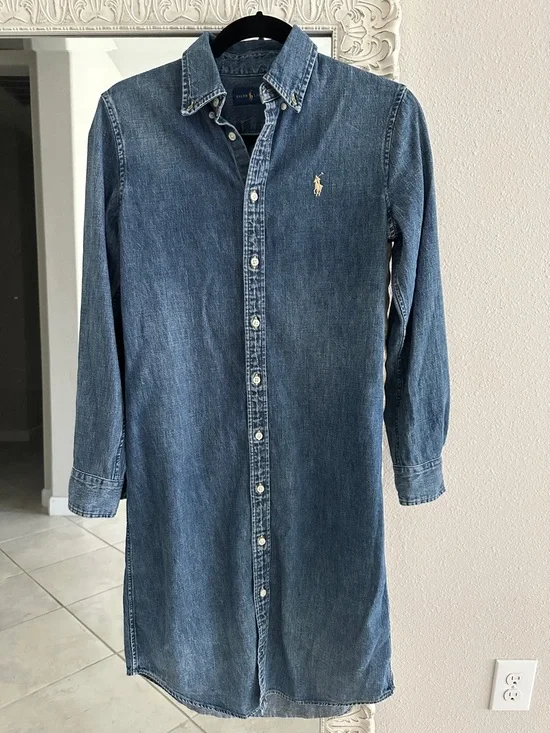 Ralph Lauren Denim Shirt Dress with Embroidered Pony - Picture 1 of 5